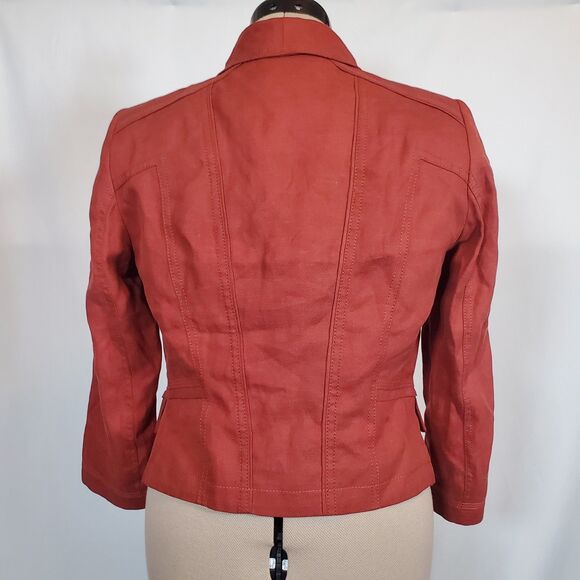 White House Black Market Women's Blazer Size 4 Rust Orange Cotton Linen Jacket - Picture 4 of 12